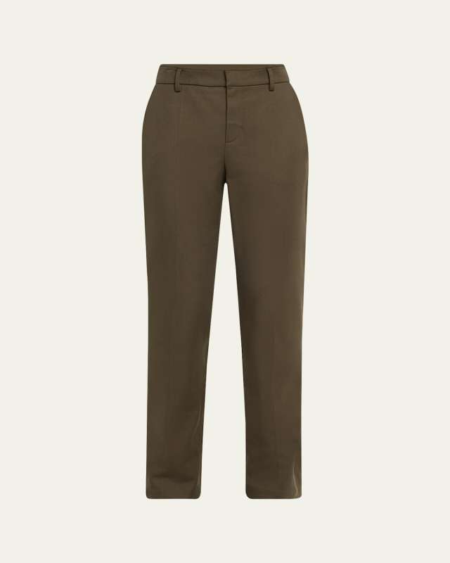 Cotton Stretch Slim-Leg Cigarette Pants With Slits
